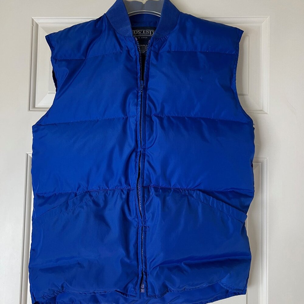 Lands End Goose Down Windproof Vest, Zip Front, Women's X-Small, Blue